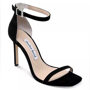 Charles David black suede open toe ankle strap heels sandals